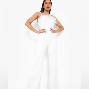 Boohoo White Feather Jumpsuit
